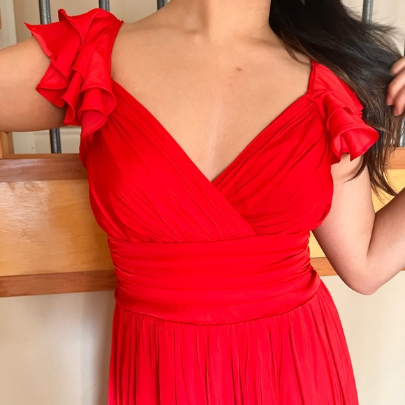 Red Mini Ruffle Satin Dress - Picture 6 of 8
